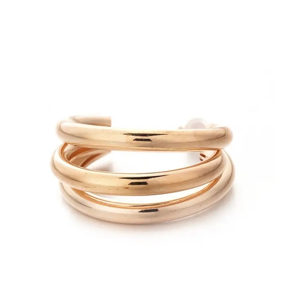 Gold Tone Three-layer Design Hoop Earrings - Picture 2 of 4